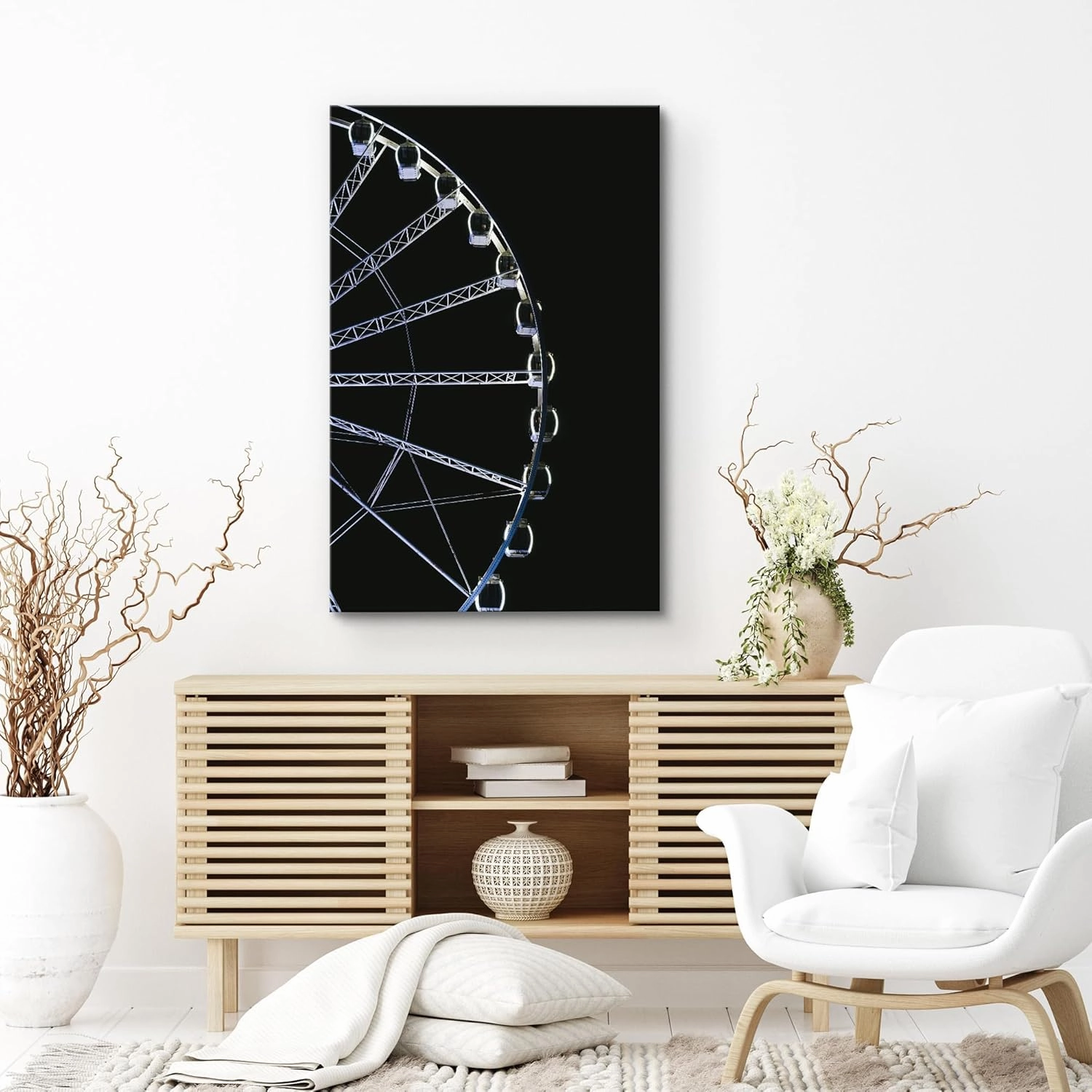 SIGNWIN Canvas Wall Art Illuminated Ferris Wheel at Night Photography Modern Art Rustic Landscape Relax/Calm for Living Room, Bedroom - 16"x24"