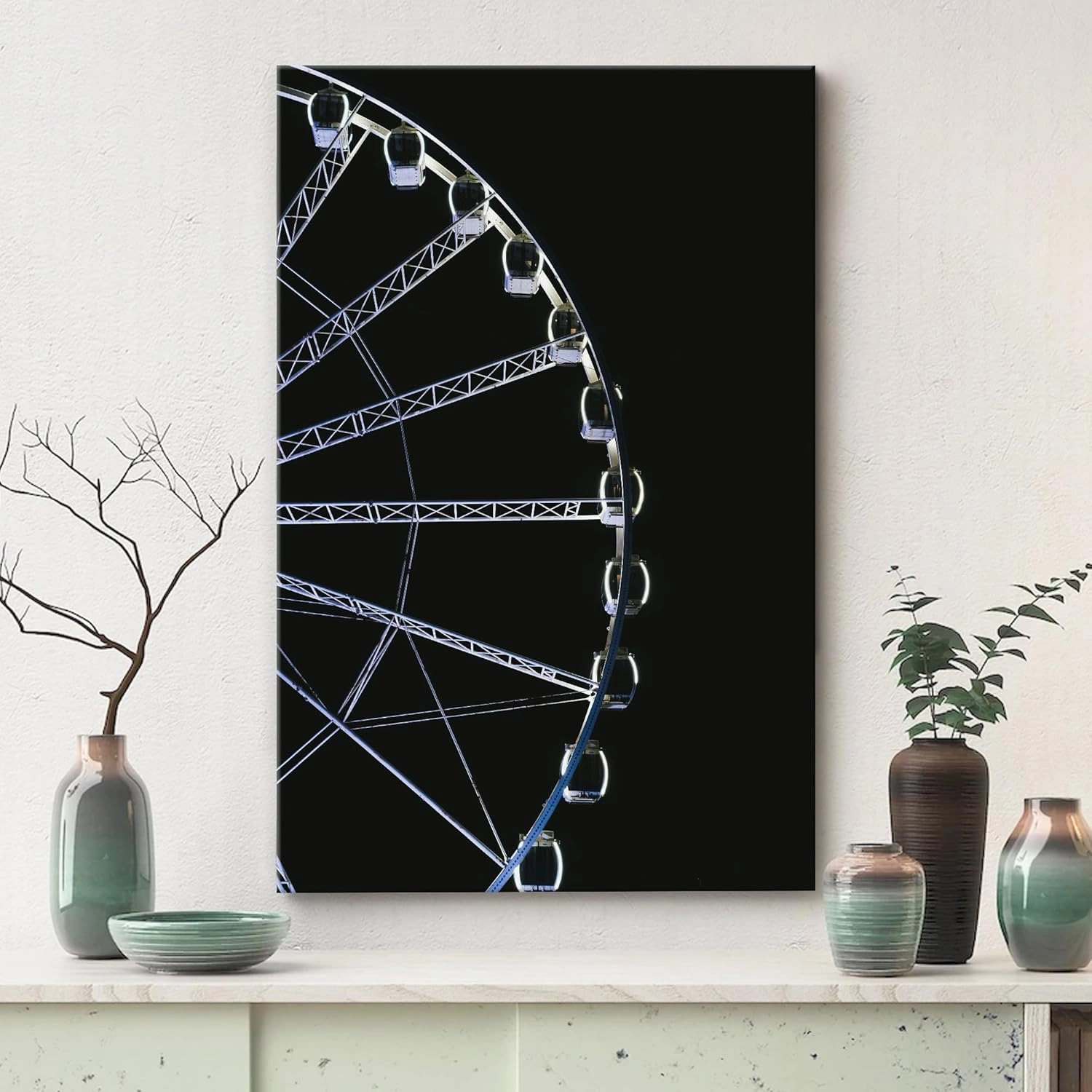 SIGNWIN Canvas Wall Art Illuminated Ferris Wheel at Night Photography Modern Art Rustic Landscape Relax/Calm for Living Room, Bedroom - 16"x24"