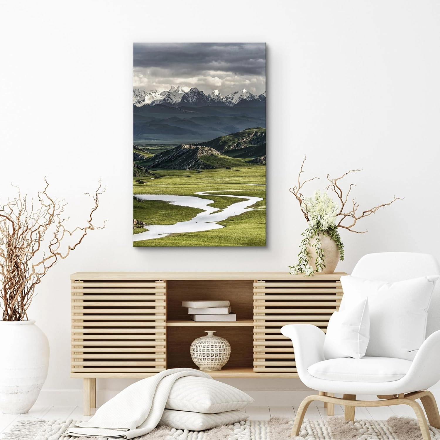 SIGNWIN Canvas Wall Art Snow-Capped Mountains and Green Valley Photography Modern Art Rustic Landscape Relax/Calm Multicolor for Living Room, Bedroom - 32"x48"