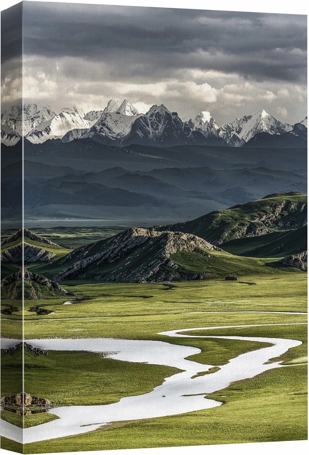 SIGNWIN Canvas Wall Art Snow-Capped Mountains and Green Valley Photography Modern Art Rustic Landscape Relax/Calm Multicolor for Living Room, Bedroom - 32"x48"