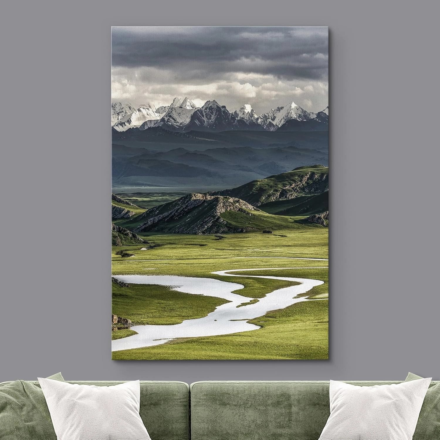 SIGNWIN Canvas Wall Art Snow-Capped Mountains and Green Valley Photography Modern Art Rustic Landscape Relax/Calm Multicolor for Living Room, Bedroom - 32"x48"