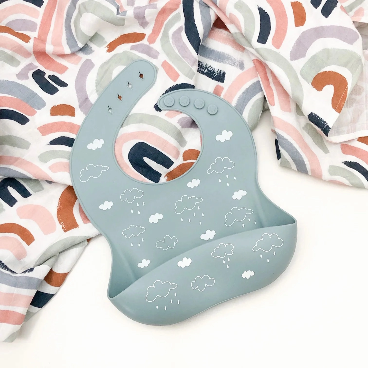 Silicone Catch Bib - Blue Clouds