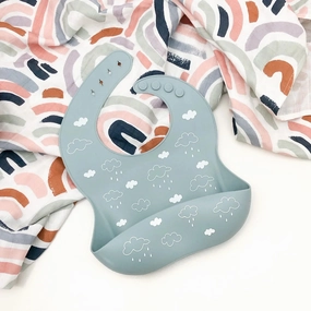 Silicone Catch Bib - Blue Clouds