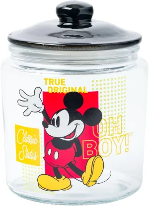 Silver Buffalo Disney Mickey Mouse Classic Status Glass Cookie Snack Candy Jar with Lid (Small)