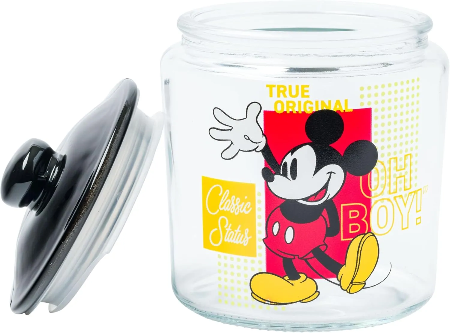 Silver Buffalo Disney Mickey Mouse Classic Status Glass Cookie Snack Candy Jar with Lid (Small)
