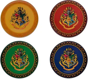 Silver Buffalo Harry Potter Hogwarts Crest Solid Diamond Pattern 4pc Melamine Plate Set, 10-Inches
