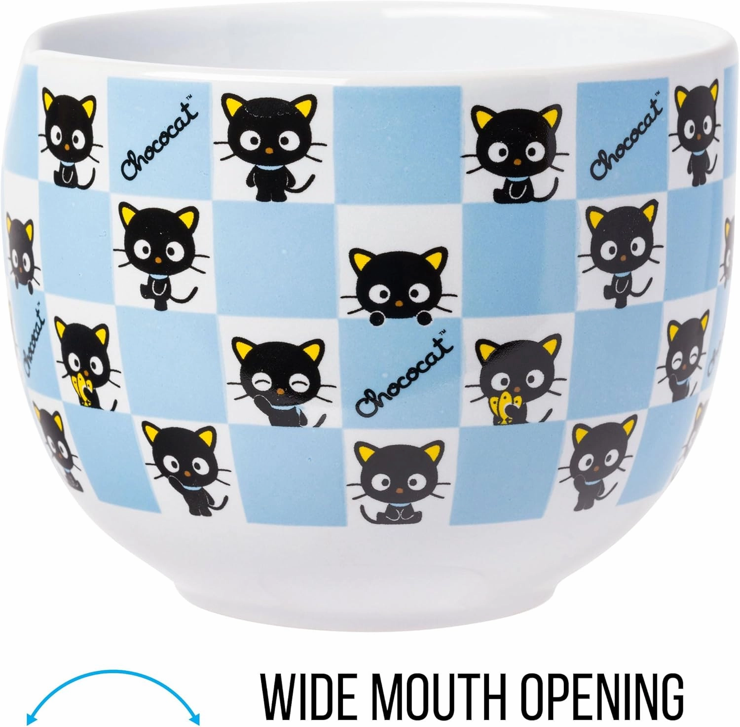 Silver Buffalo Hello Kitty and Friends Chococat Checkered Pattern Ceramic Ramen Noodle Rice Bowl with Chopsticks, Microwave Safe, 20 Ounces