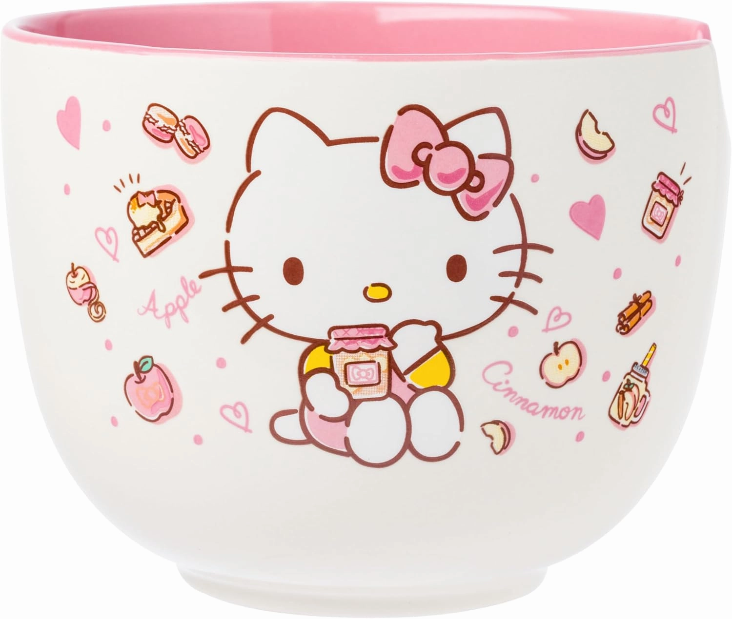 Silver Buffalo Sanrio Hello Kitty Apples and Cinnamon Ceramic Ramen Noodle Rice Bowl with Chopsticks and Spoon, Microwave Safe, 20 Ounces