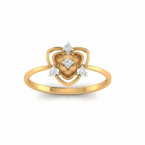 Silver Yellow Gold Adjustable Intricate Heart Floral Motif Diamond Accents Ring for Women