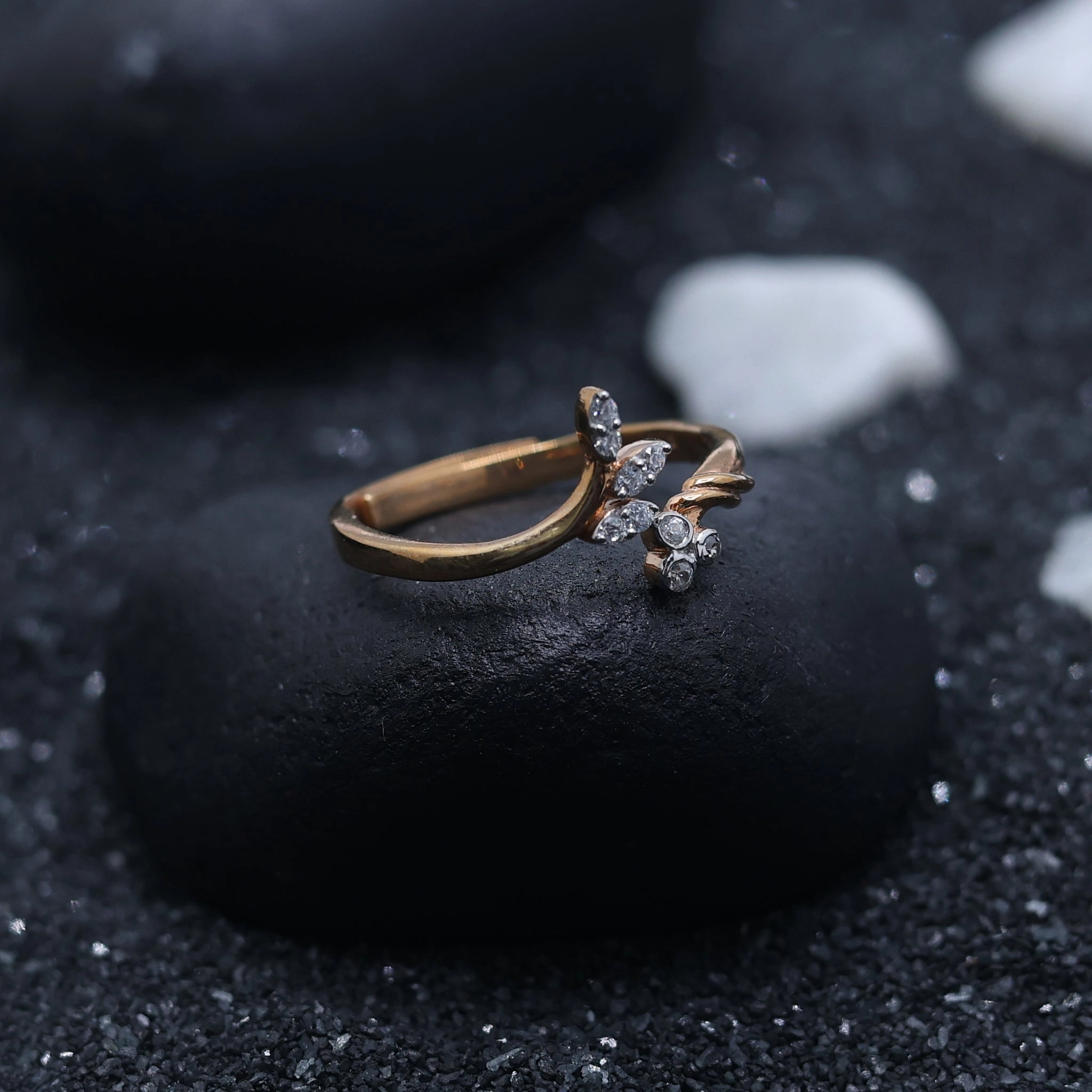 Silver Yellow Gold Adjustable Organic Dual Twist Branch Leaf Delicate Ring for Women