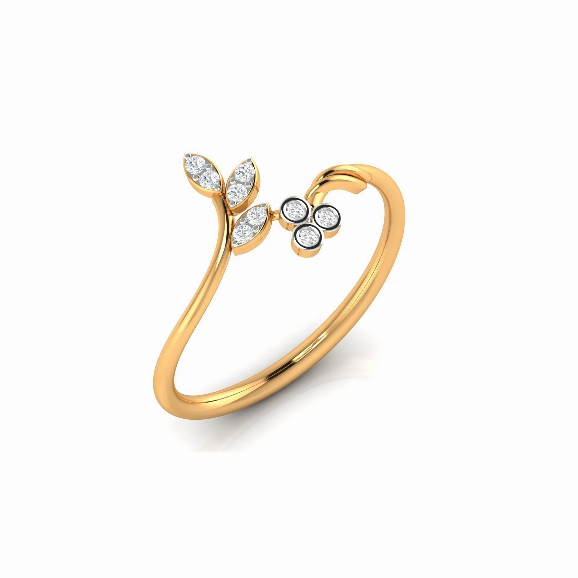 Silver Yellow Gold Adjustable Organic Dual Twist Branch Leaf Delicate Ring for Women
