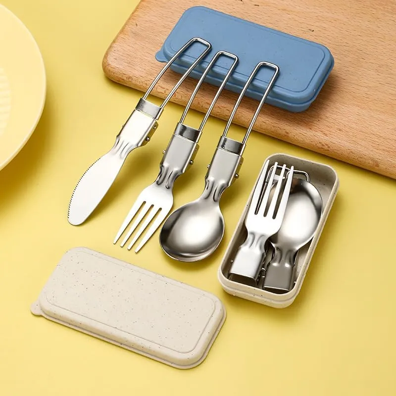 Silverware Flatware Cutlery Set, 3/12/18/24/30/36 Pieces 304 Stainless Steel Folding Tableware Knife, Fork And Spoon Set Outdoor Picnic Camping Portable Tableware Foldable Spoon(Dark green,2