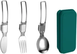 Silverware Flatware Cutlery Set, 3/12/18/24/30/36 Pieces 304 Stainless Steel Folding Tableware Knife, Fork And Spoon Set Outdoor Picnic Camping Portable Tableware Foldable Spoon(Dark green,2