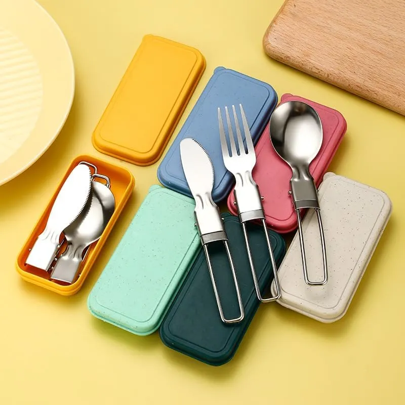 Silverware Flatware Cutlery Set, 3/12/18/24/30/36 Pieces 304 Stainless Steel Folding Tableware Knife, Fork And Spoon Set Outdoor Picnic Camping Portable Tableware Foldable Spoon(Dark green,2