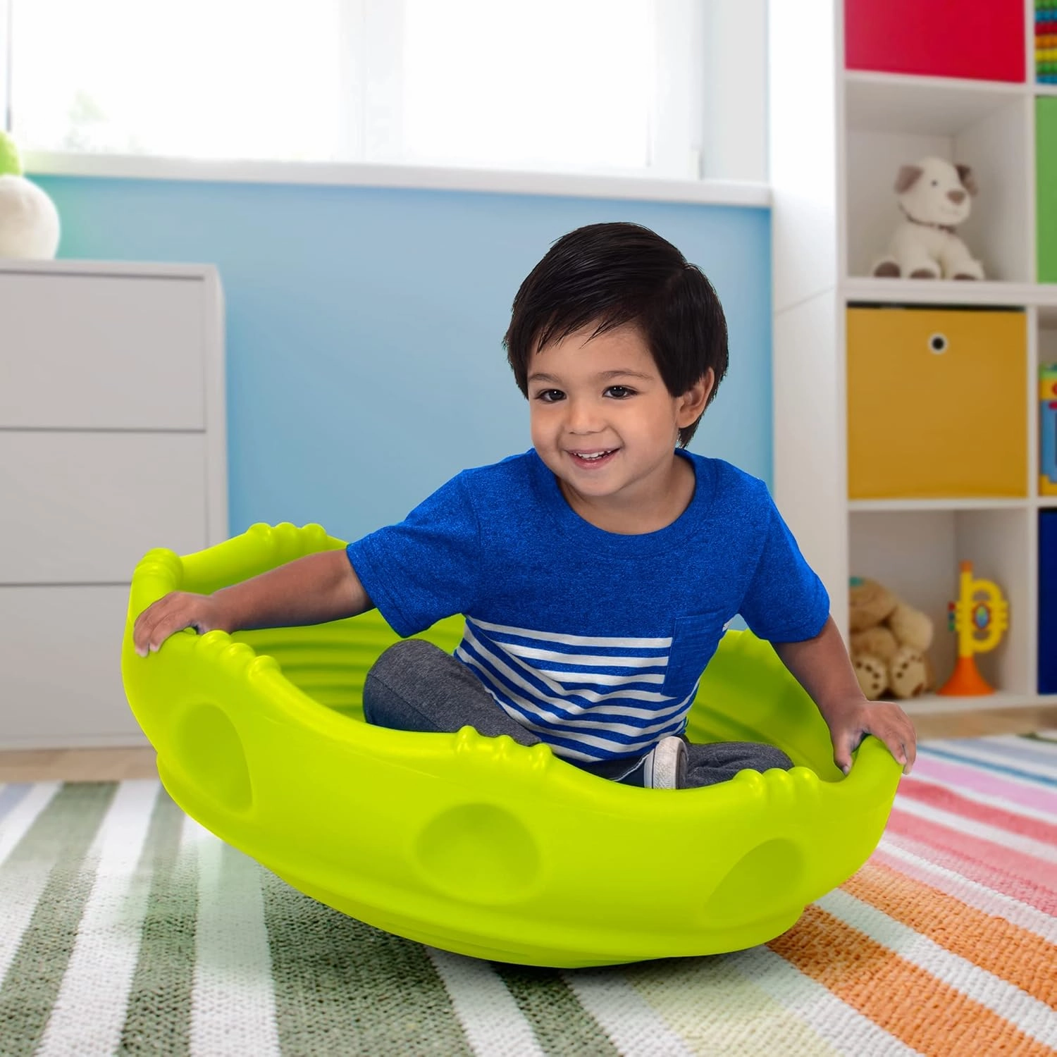 Simplay3 Two Sided Rock Around Wobble Disk and Climbing Dome for Toddlers and Kids - Rocking and Climbing - Indoor/Outdoor - Yellow/Green, Made in USA (1 Pack)