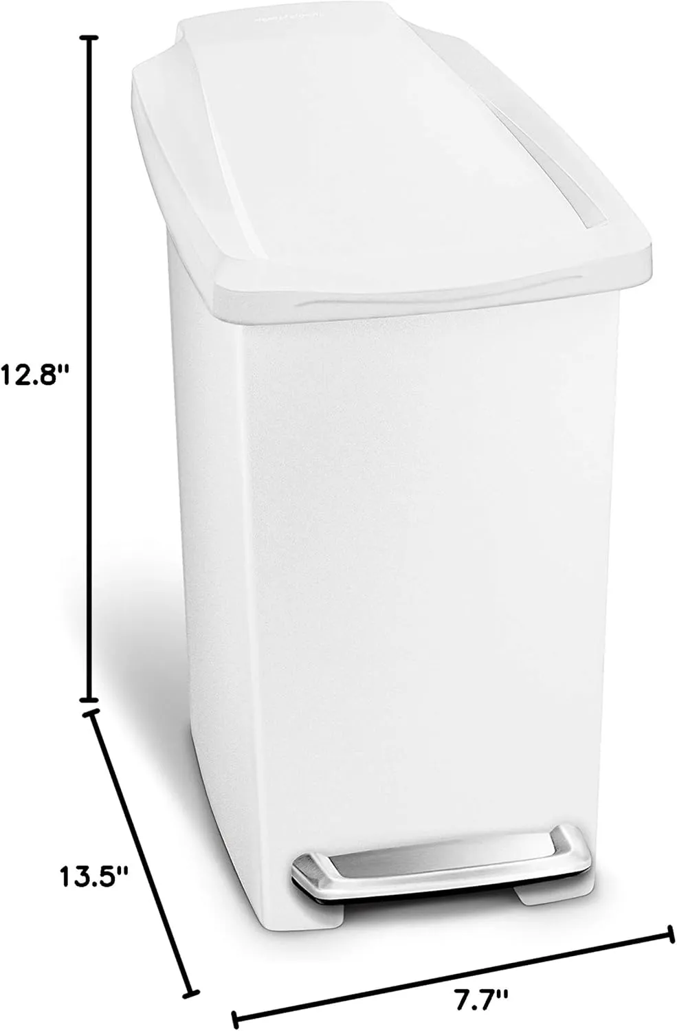 simplehuman 10 Liter / 2.6 Gallon Compact Slim Bathroom or Office Step Trash Can, White Plastic