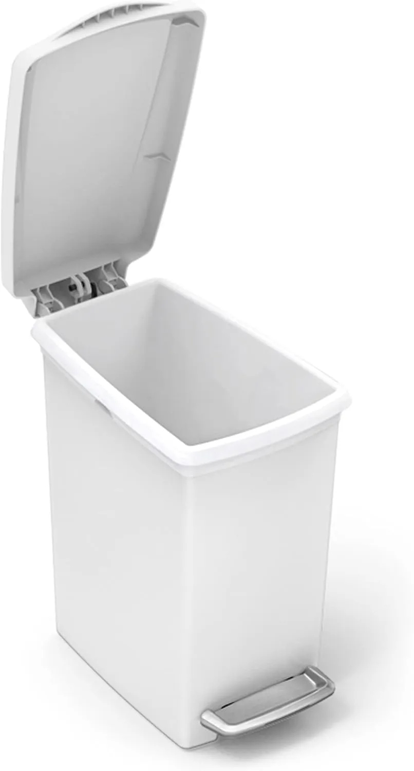 simplehuman 10 Liter / 2.6 Gallon Compact Slim Bathroom or Office Step Trash Can, White Plastic