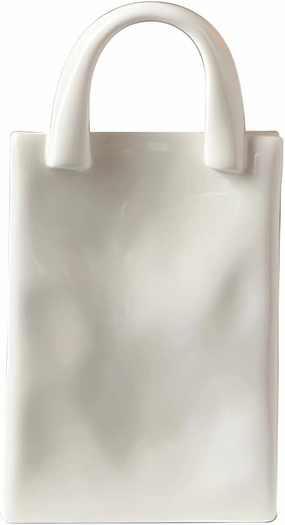 Simplicity Handbag Vase Vintage Ceramic Vase for Flowers Modern Creative White Handbag Shaped Decor for Home Kitchen Simple Modern Ceramic Handbag Vase (H)