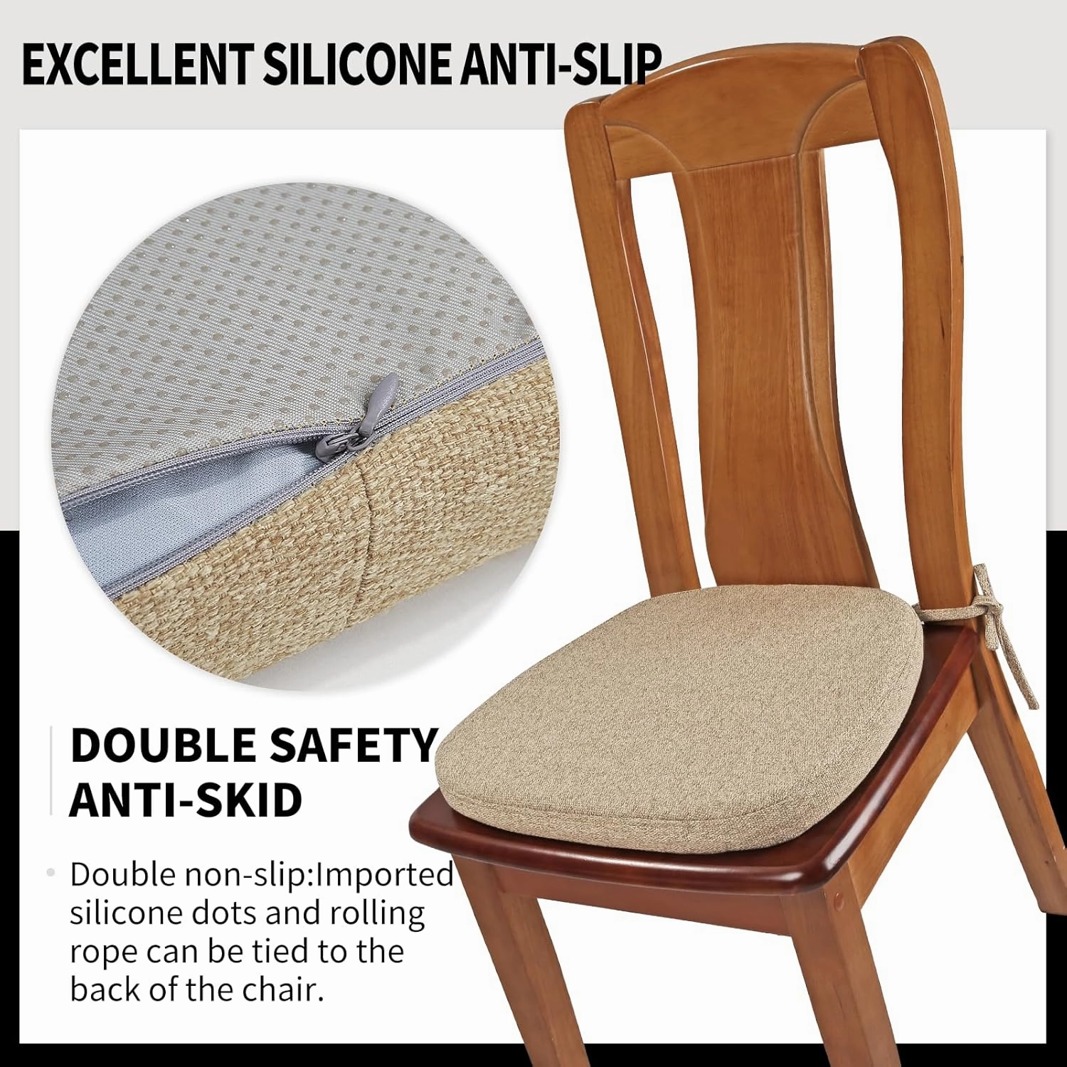 SINOSSO 1 Pack Memory Foam Chair Cushions for Dining Chair, Friendly Woven Fabric 16" U-Shape Comfortable Kitchen Chair Pad, Removable Slip Resistant Seat Cushion (1 Piece, Linen)
