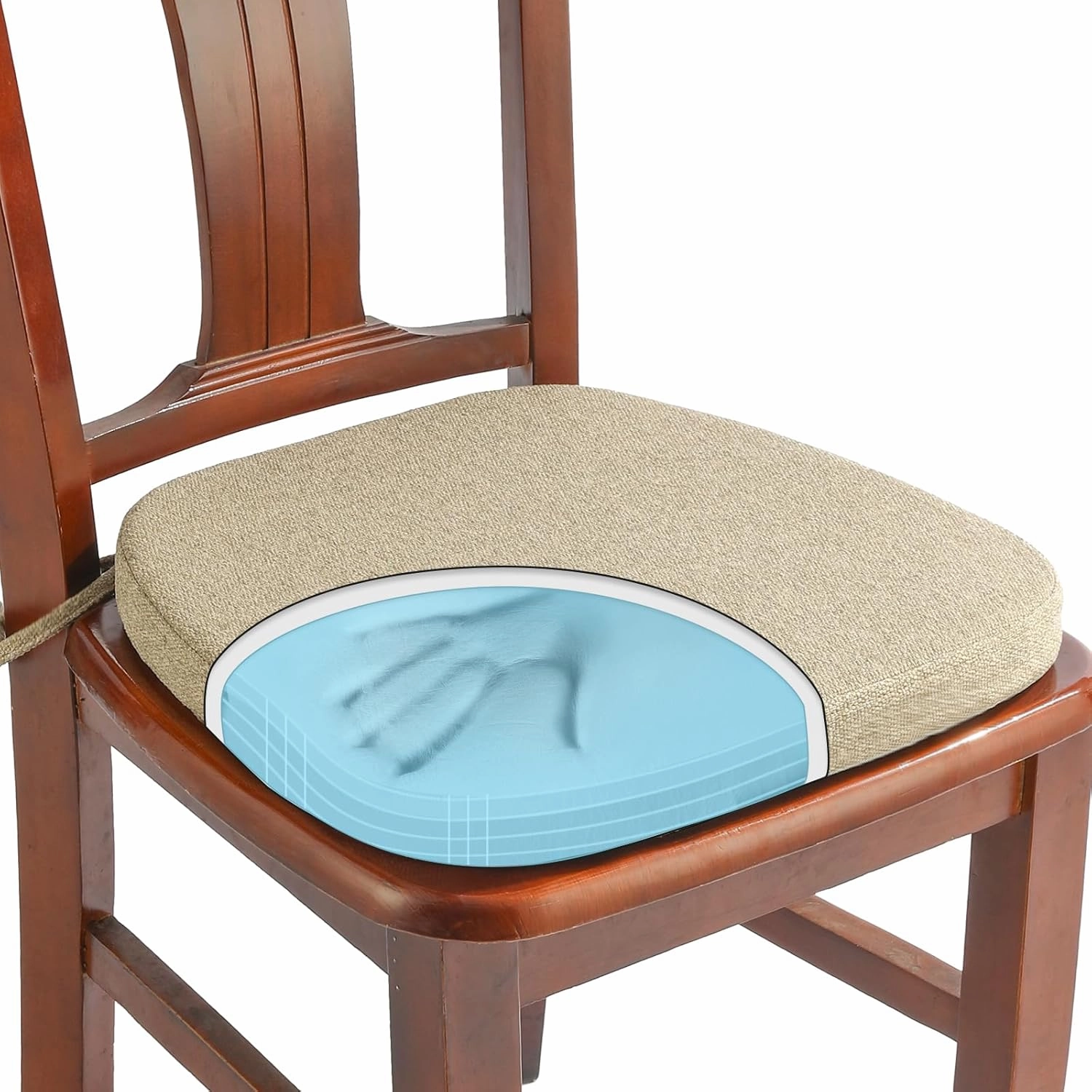 SINOSSO 1 Pack Memory Foam Chair Cushions for Dining Chair, Friendly Woven Fabric 16" U-Shape Comfortable Kitchen Chair Pad, Removable Slip Resistant Seat Cushion (1 Piece, Linen)
