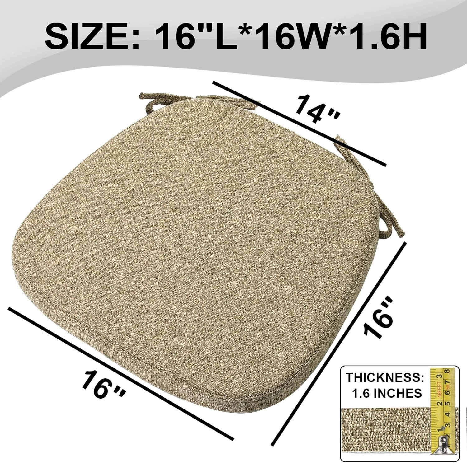 SINOSSO 1 Pack Memory Foam Chair Cushions for Dining Chair, Friendly Woven Fabric 16" U-Shape Comfortable Kitchen Chair Pad, Removable Slip Resistant Seat Cushion (1 Piece, Linen)