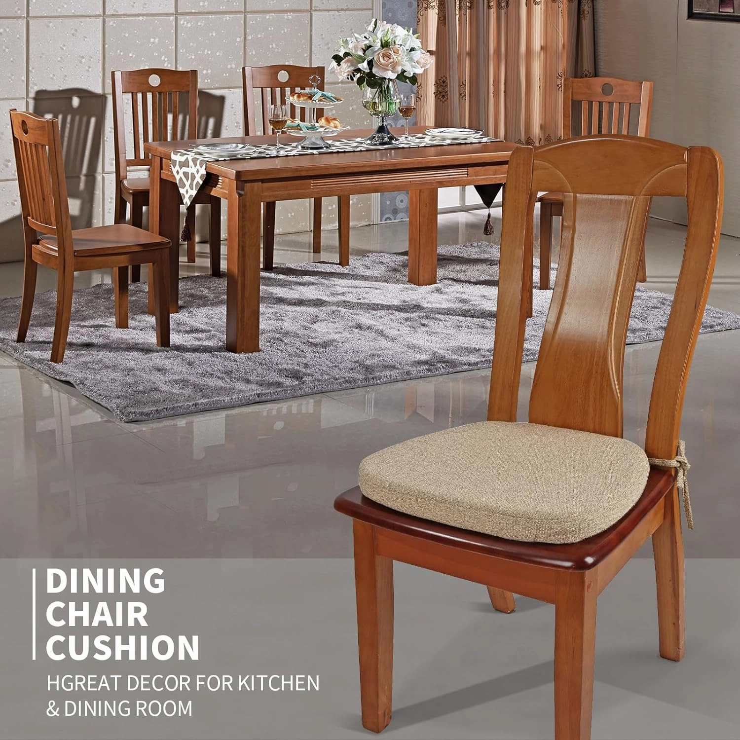 SINOSSO 1 Pack Memory Foam Chair Cushions for Dining Chair, Friendly Woven Fabric 16" U-Shape Comfortable Kitchen Chair Pad, Removable Slip Resistant Seat Cushion (1 Piece, Linen)