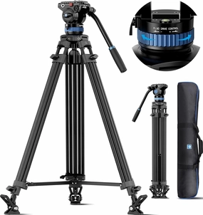 SIRUI AM-25S Video Tripod, 74.8" Professional Heavy Duty Tripod with Adjustable Damping Fluid Head for Camcorder, Cameras, DSLR, 360° Pan &  90°/-75° Tilt, Quick Release Plate, Max Load 22.0lb