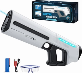 Skirfy Electric Water Gun for Kids Adults,Battery-Powered Squirt Toy with Tank,30ft Range,LED Light,Automatic Water Absorption,Summer Outdoor Beach Play,Pool Garden Fun for Kids Age 8 9 10