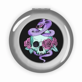 Skull Roses Purple Snake Compact Travel Mirror