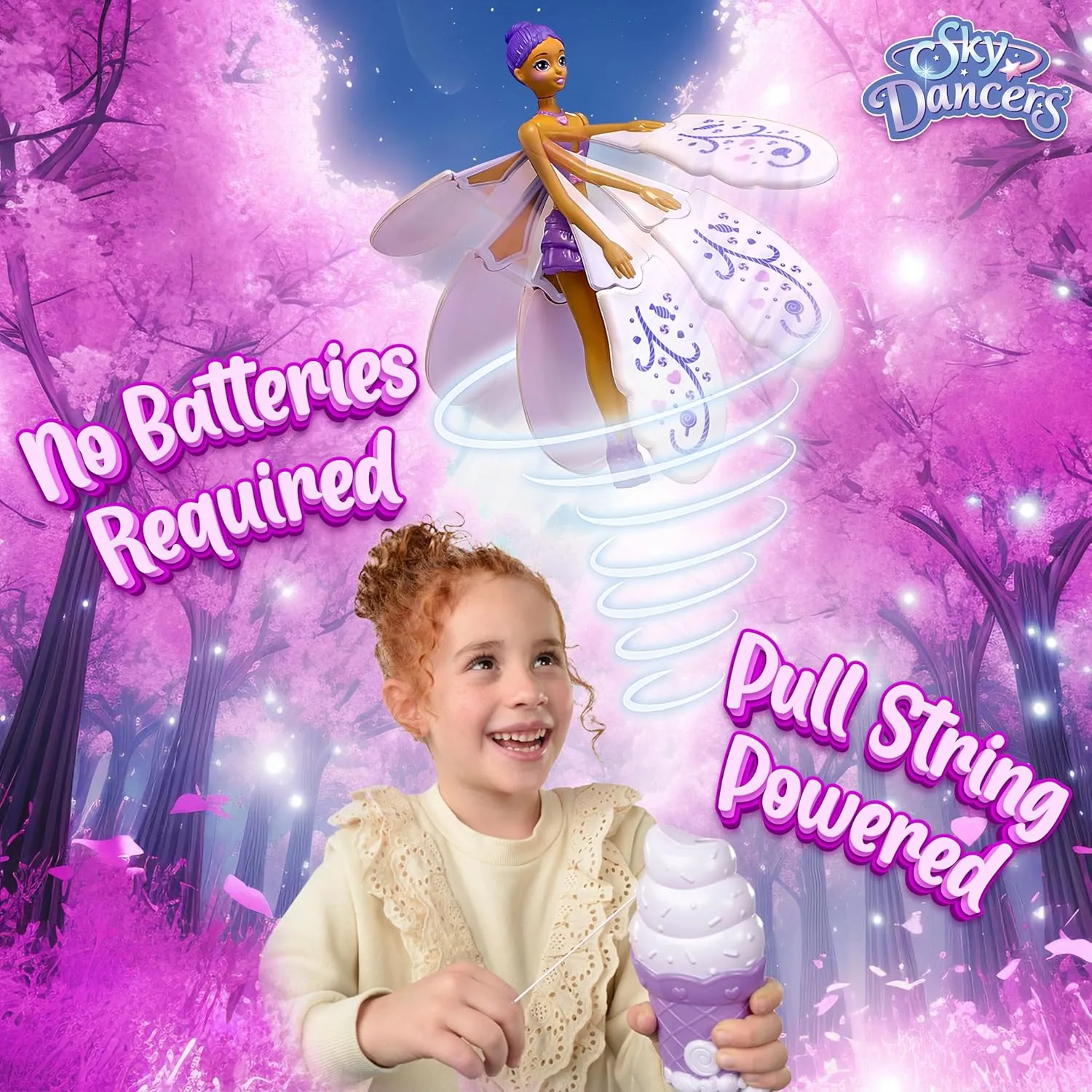 Sky Dancers Purple Licious– The Original Flying Doll Toy – Pull String Powered, Use Indoors or Outdoors, No Batteries Required, Gift for Kids 6 