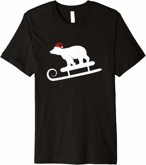 Sledding Polar Bear With Santa Hat Christmas Holiday Premium T-Shirt