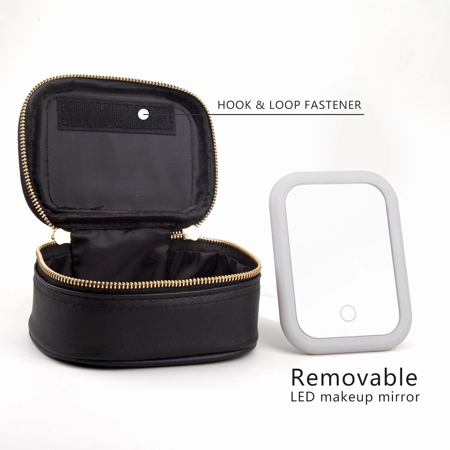 Small Makeup Bag with LED Mirror, Mini Cosmetic Bag for Purse,3 Adjustable Brightness,PU Material,USB Charging,5.9 x 4.5 x 2.8 inch,Cute Preppy Black
