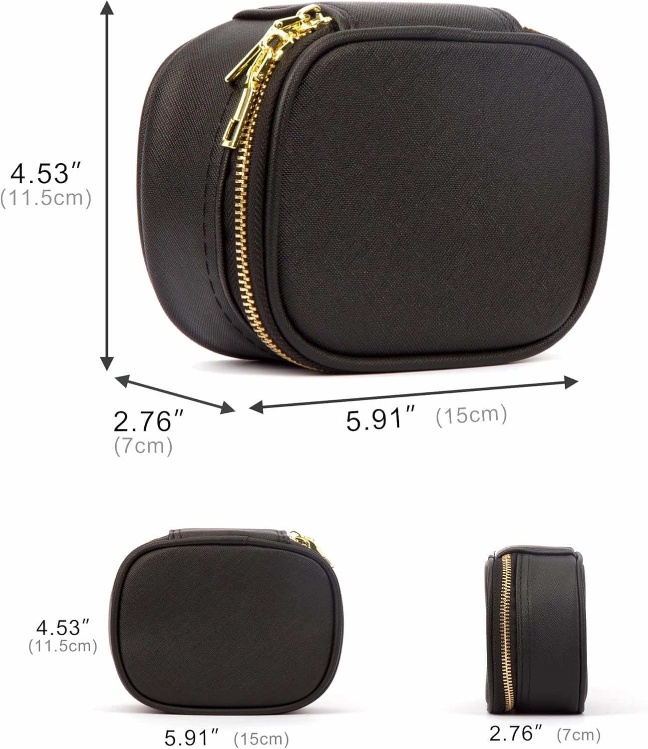 Small Makeup Bag with LED Mirror, Mini Cosmetic Bag for Purse,3 Adjustable Brightness,PU Material,USB Charging,5.9 x 4.5 x 2.8 inch,Cute Preppy Black