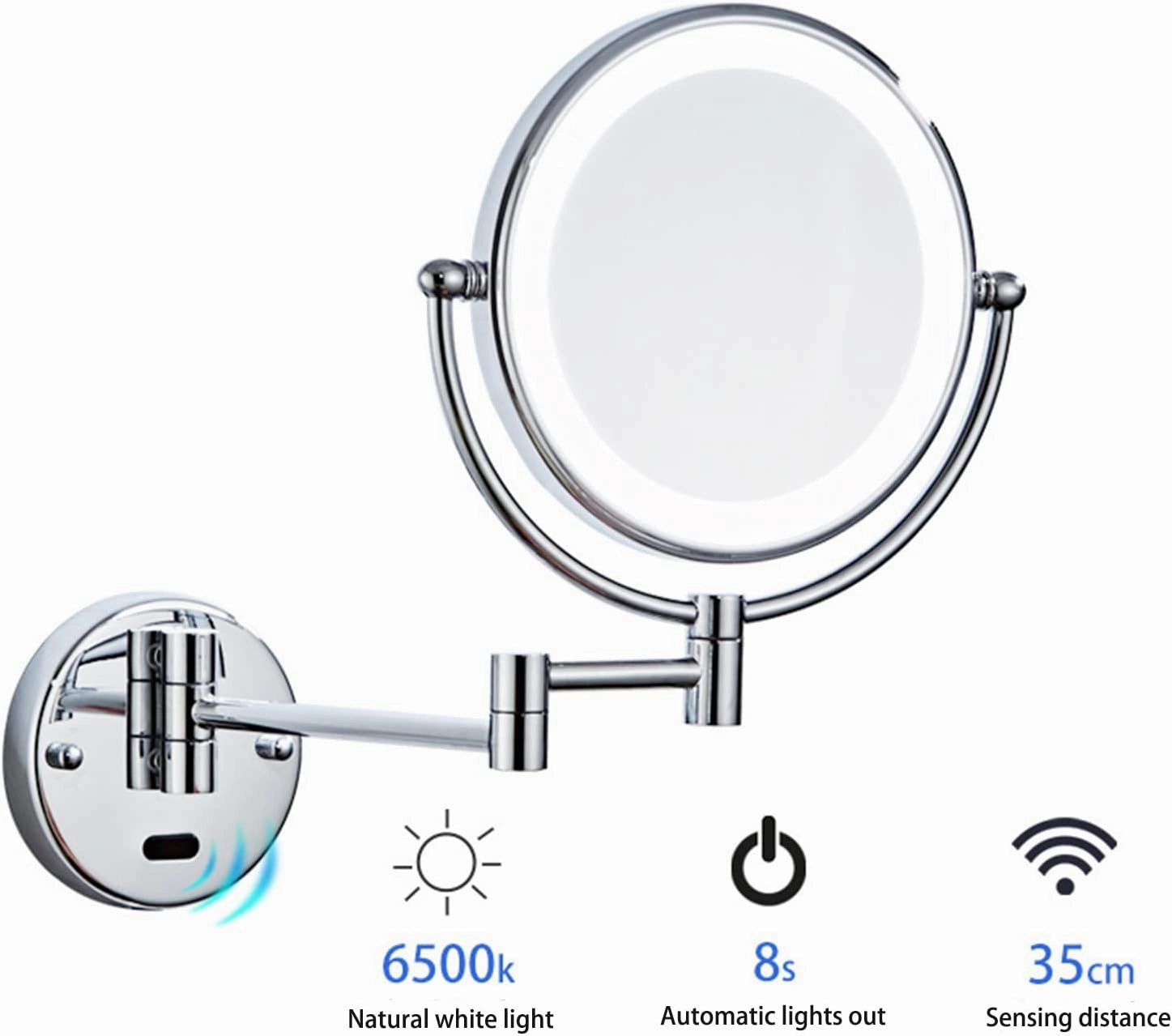Smart Sensor LED Makeup Mirror with Lights and 10X Magnification,Double Sided Wall Mounted Swivel Extendable Vanity Mirror(Nickel Plug in)