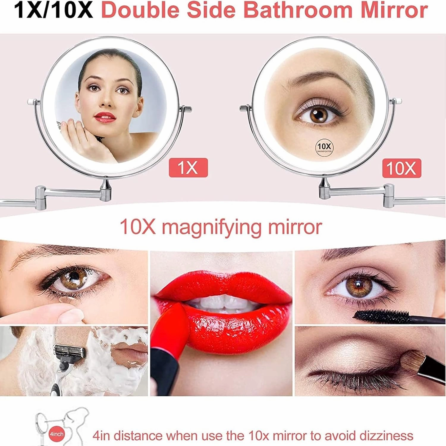 Smart Sensor LED Makeup Mirror with Lights and 10X Magnification,Double Sided Wall Mounted Swivel Extendable Vanity Mirror(Nickel Plug in)