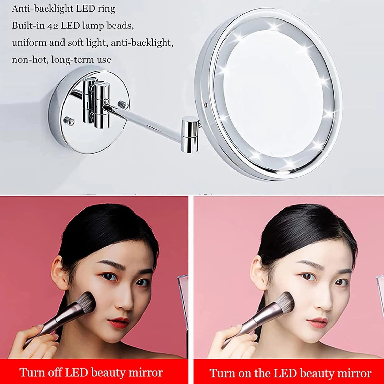 Smart Sensor LED Makeup Mirror with Lights and 10X Magnification,Double Sided Wall Mounted Swivel Extendable Vanity Mirror(Nickel Plug in)
