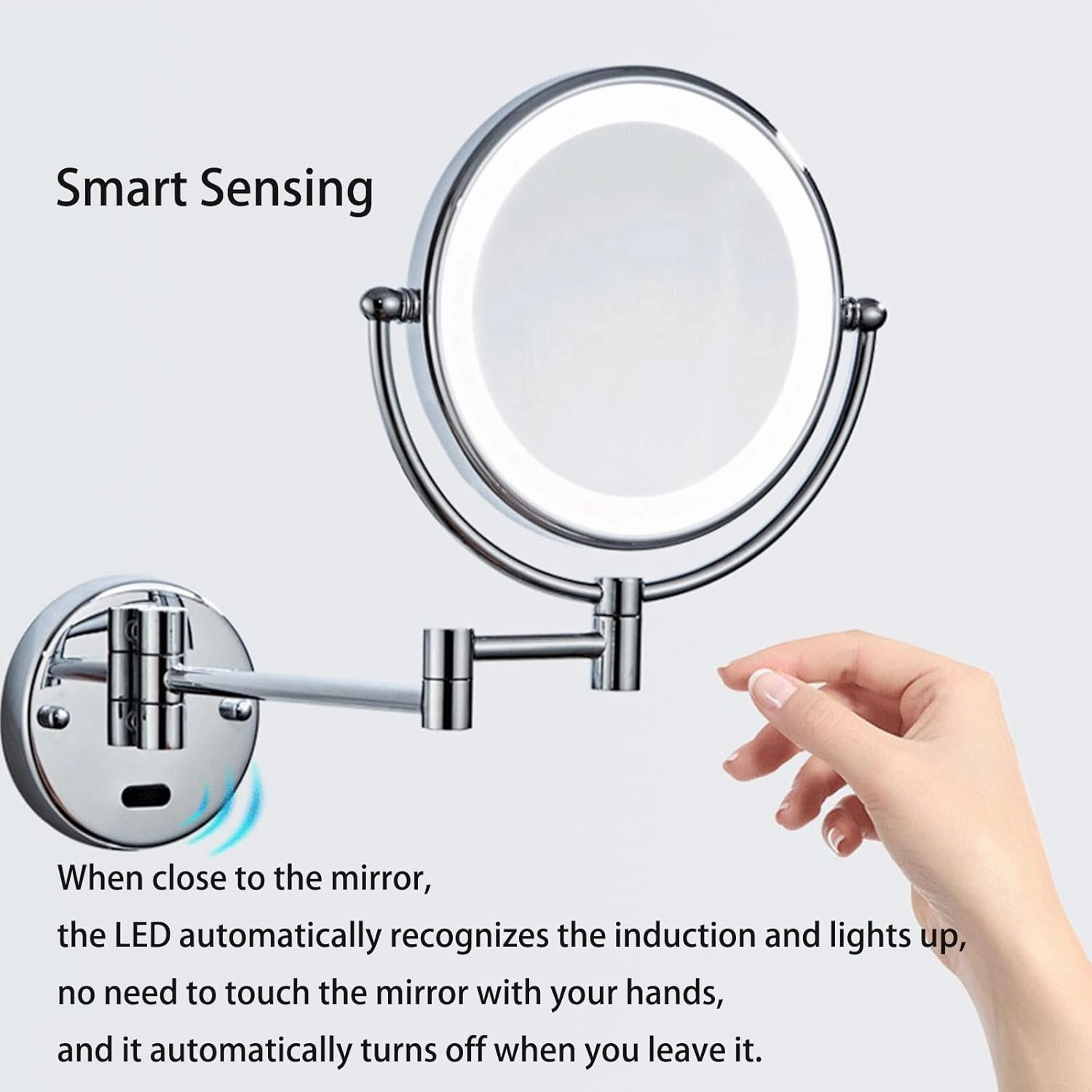 Smart Sensor LED Makeup Mirror with Lights and 10X Magnification,Double Sided Wall Mounted Swivel Extendable Vanity Mirror(Nickel Plug in)