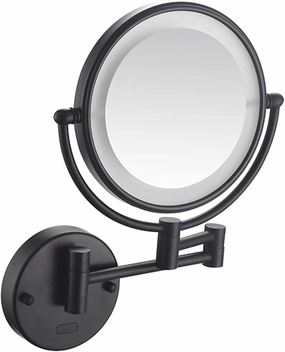 Smart Sensor LED Makeup Mirror with Lights and 10X Magnification, Double Sided Wall Mounted Swivel Extendable Vanity Mirror,Rose Gold,Hardwired (Color : Black, Size : Hardwired)