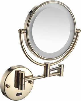 Smart Sensor LED Makeup Mirror with Lights and 10X Magnification, Double Sided Wall Mounted Swivel Extendable Vanity Mirror,Rose Gold,Hardwired (Color : Gold, Size : Hardwired)