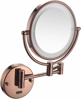 Smart Sensor LED Makeup Mirror with Lights and 10X Magnification, Double Sided Wall Mounted Swivel Extendable Vanity Mirror,Rose Gold,Hardwired (Color : Rose Gold, Size : Hardwired)