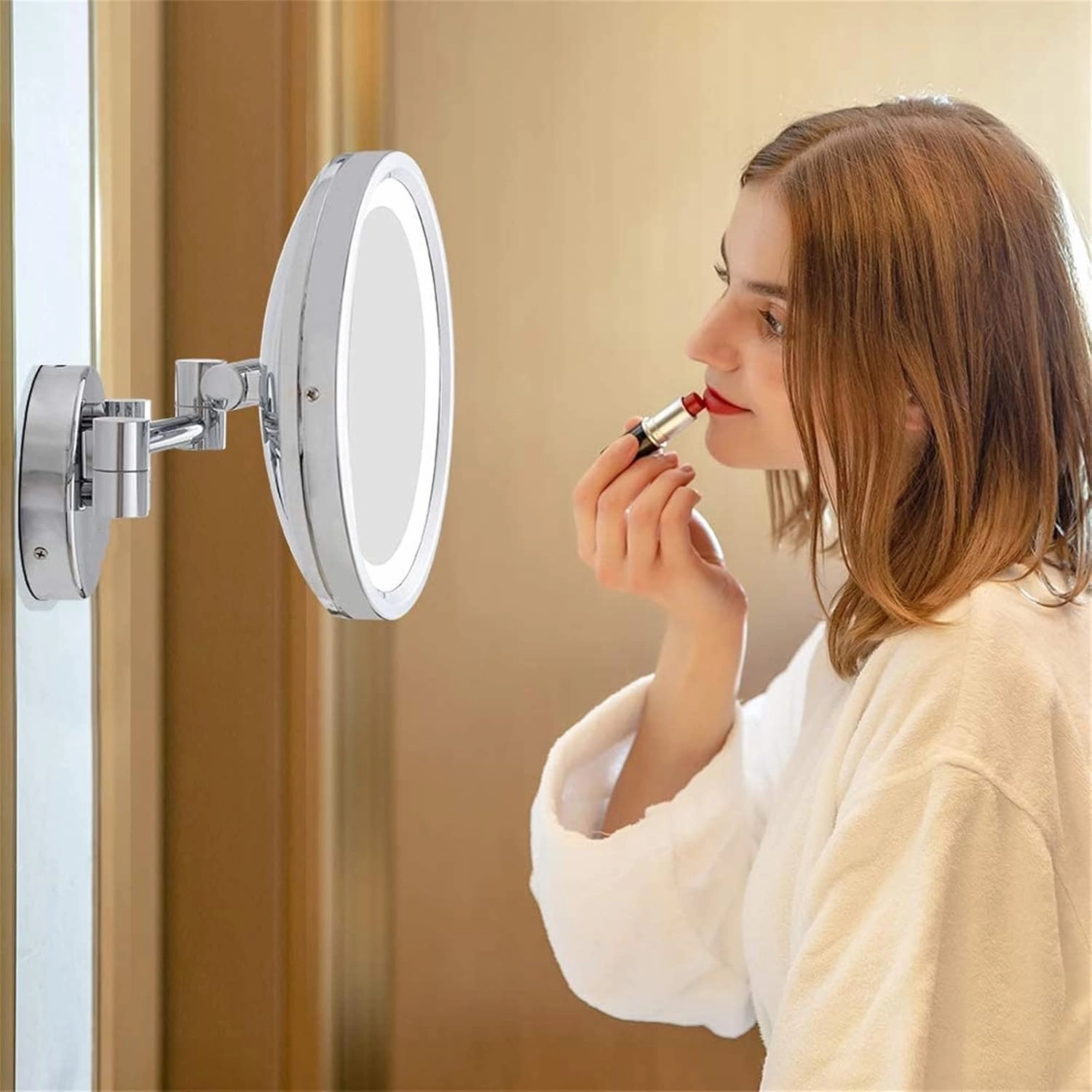 Smart Sensor Switch Makeup Mirror with Lights and Magnification, Chrome LED Wall Mounted Vanity Mirror, Extendable Shaving Mirror(USB 7X)