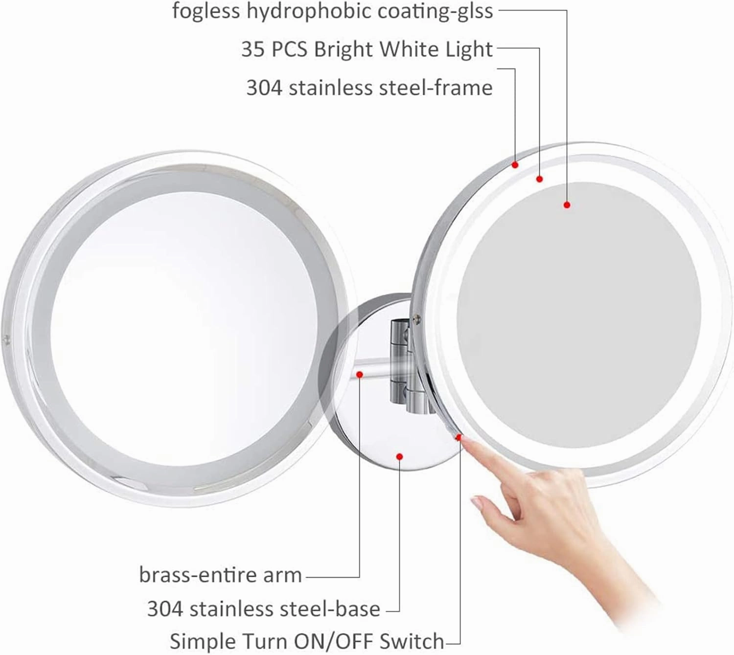 Smart Sensor Switch Makeup Mirror with Lights and Magnification, Chrome LED Wall Mounted Vanity Mirror, Extendable Shaving Mirror(USB 7X)