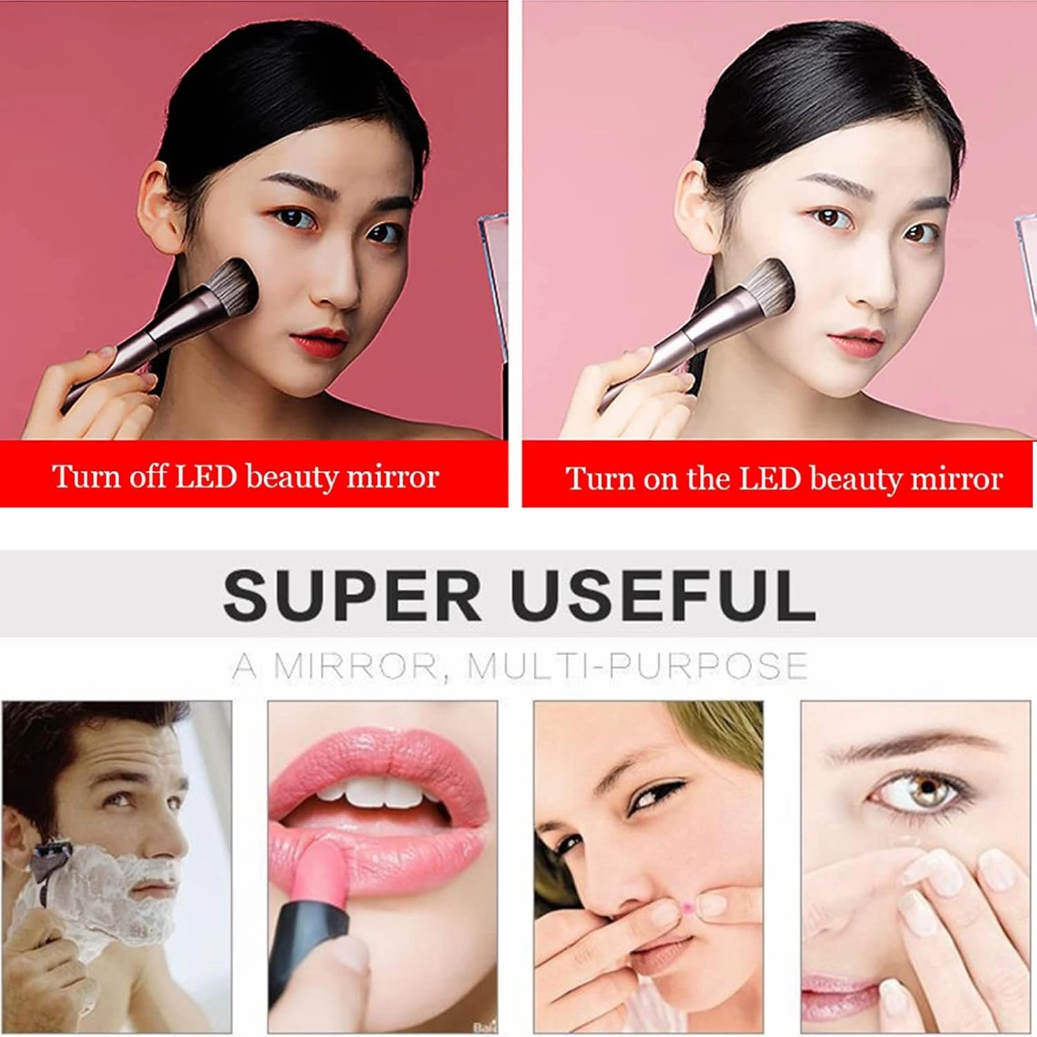 Smart Sensor Switch Makeup Mirror with Lights and Magnification, Chrome LED Wall Mounted Vanity Mirror, Extendable Shaving Mirror(USB 7X)