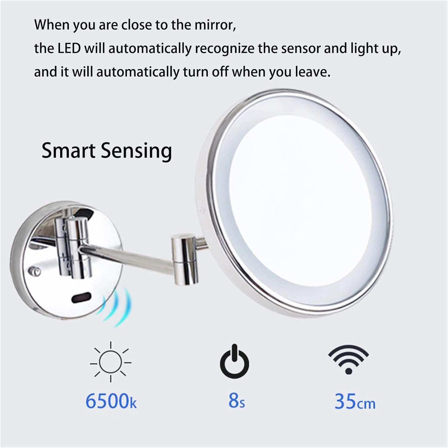 Smart Sensor Switch Makeup Mirror with Lights and Magnification, Chrome LED Wall Mounted Vanity Mirror, Extendable Shaving Mirror(USB 7X)
