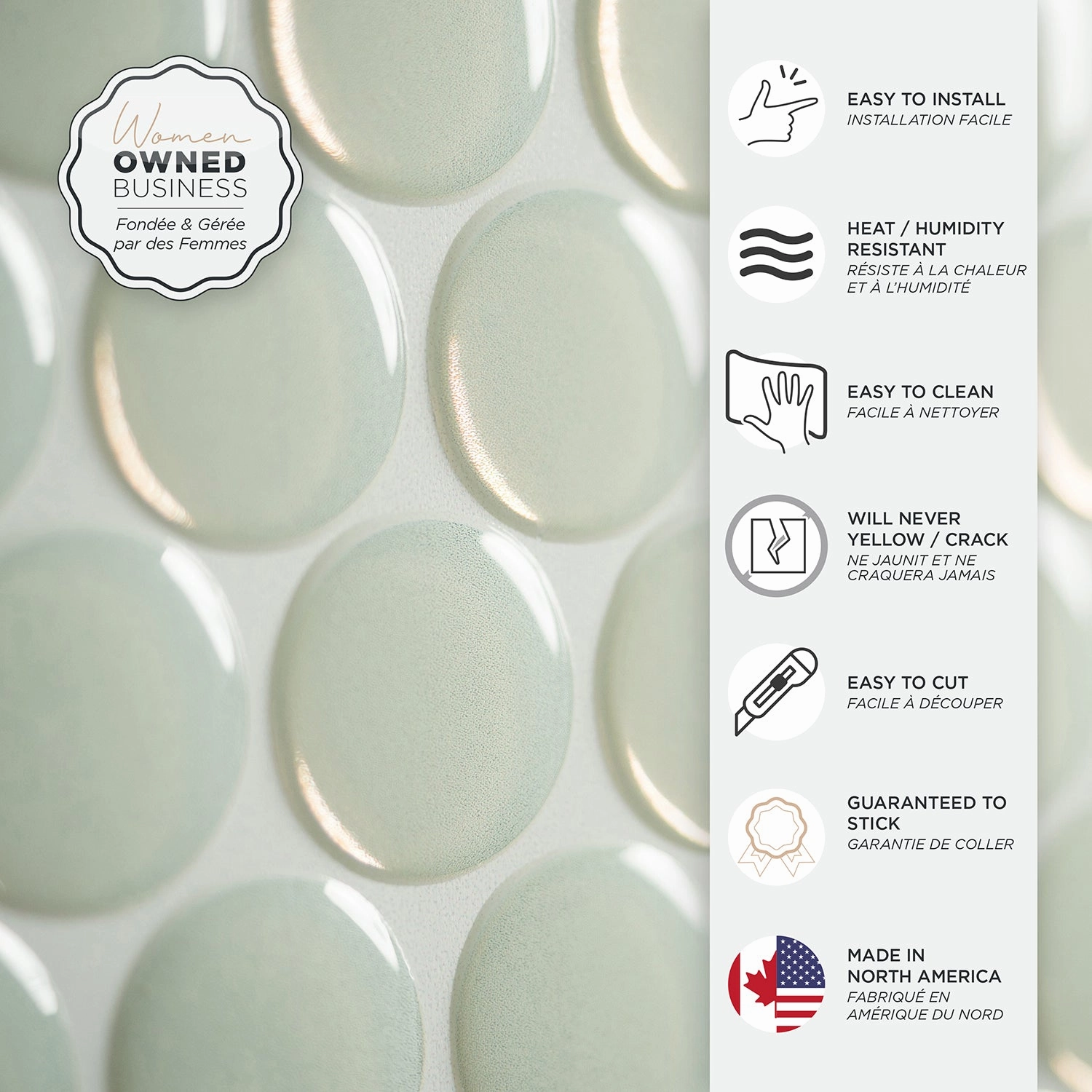Smart Tiles Peel and Stick 4-Sheet 9 x 9 Backsplash - Penny Sergio|Dosseret Smart Tiles peler et coller 9 x 9, 4 feuilles - Penny Sergio