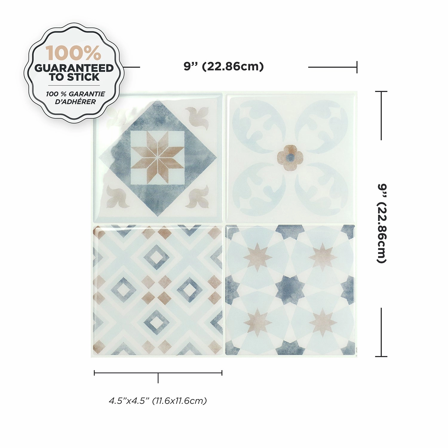 Smart Tiles Peel and Stick 4-Sheet 9 x 9 Backsplash - Vintage Parma|Dosseret Smart Tiles peler et coller 9 x 9, 4 feuilles - Vintage Parma