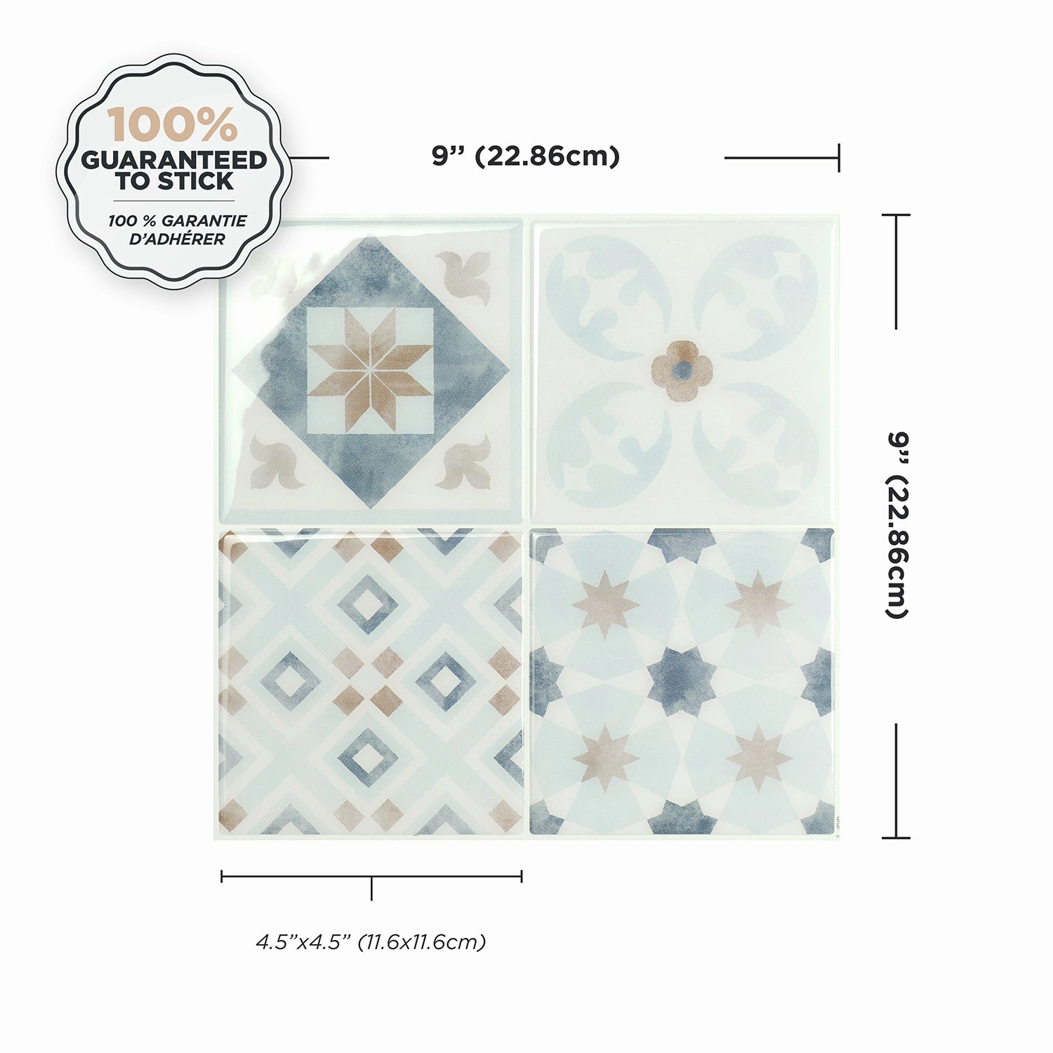Smart Tiles Peel and Stick 4-Sheet 9 x 9 Backsplash - Vintage Parma|Dosseret Smart Tiles peler et coller 9 x 9, 4 feuilles - Vintage Parma