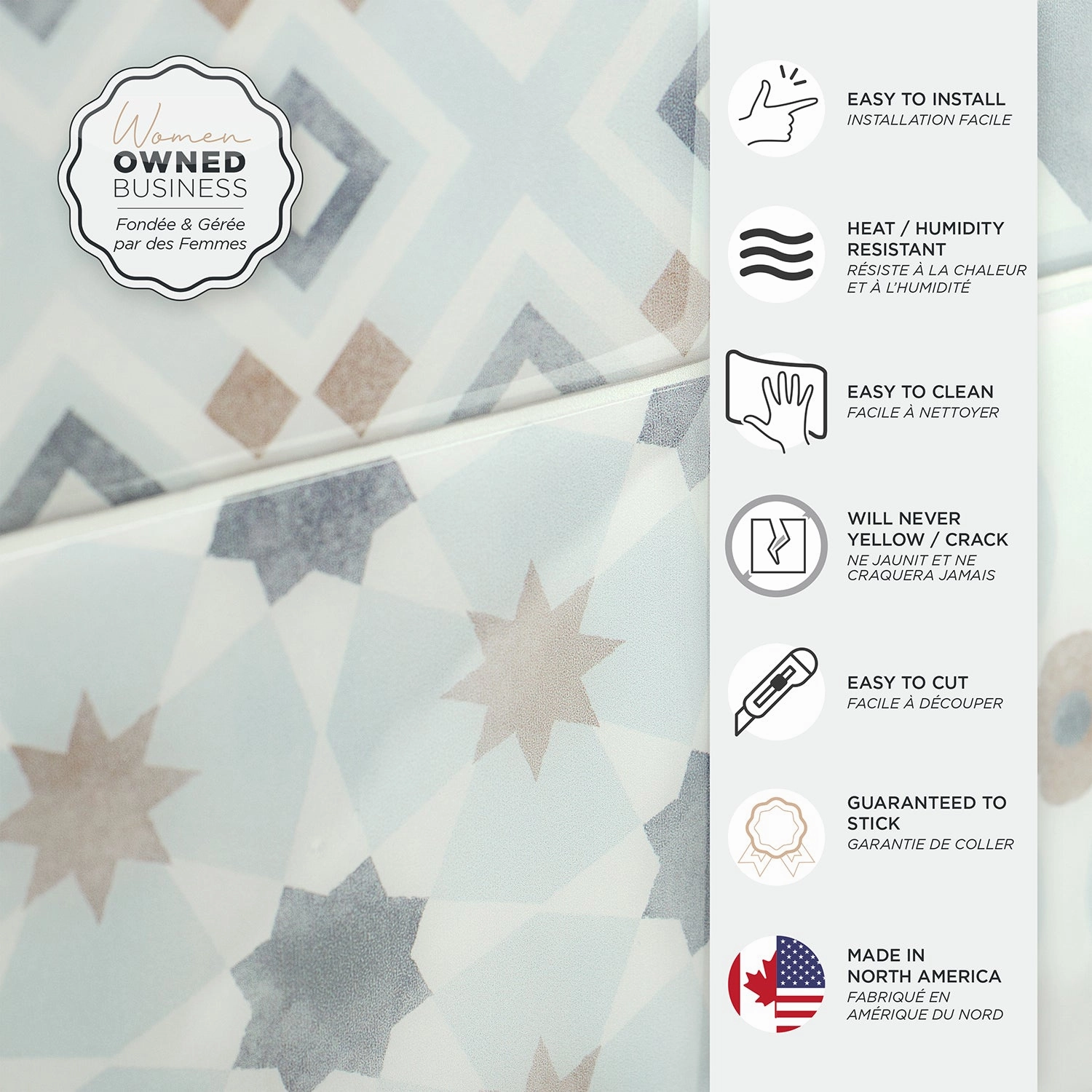 Smart Tiles Peel and Stick 4-Sheet 9 x 9 Backsplash - Vintage Parma|Dosseret Smart Tiles peler et coller 9 x 9, 4 feuilles - Vintage Parma