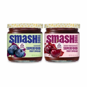 Smash Foods Jam Variety Pack (2 Jars) - Blueberry & Cherry Pomegranate, No Sugar Added, Keto, Paleo, Upcycled Fruit, Low-Calorie, Vegan