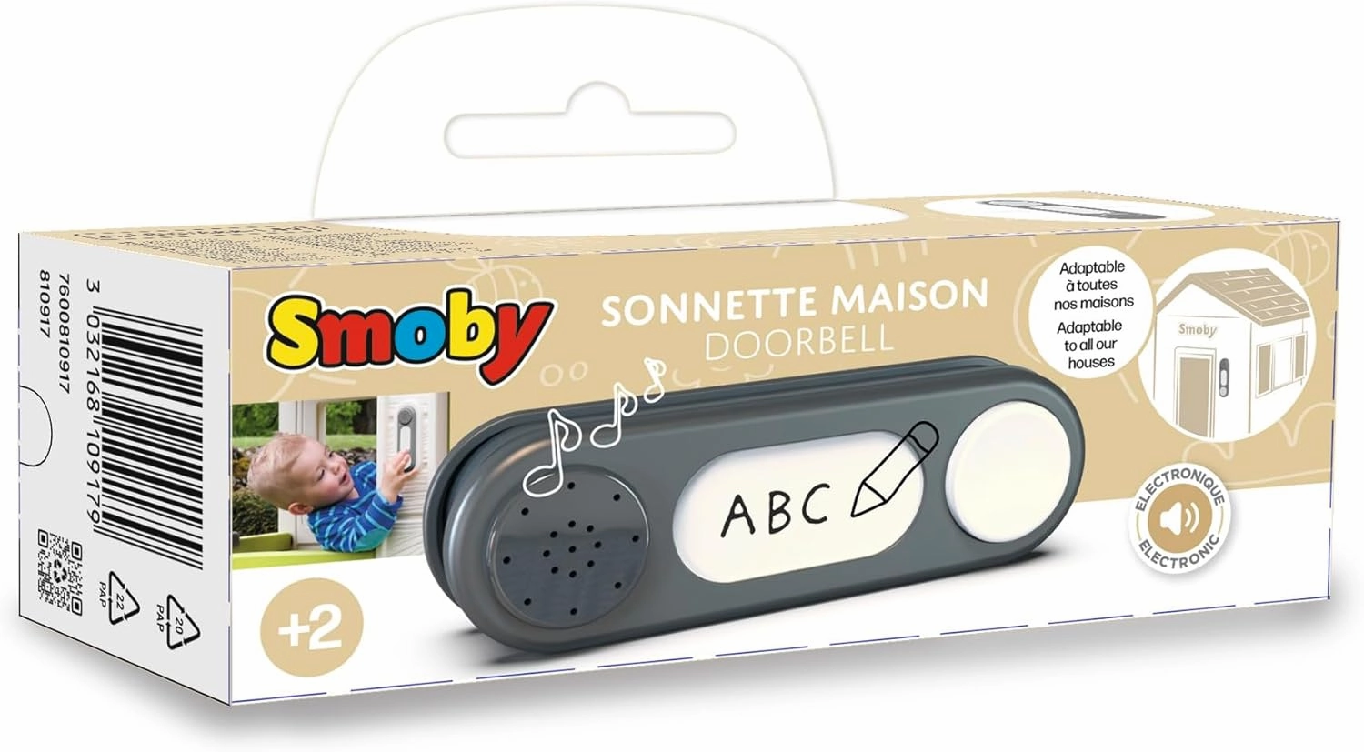 Smoby - 810917 Electronic Doorbell - Smoby - Outdoor Home Accessory - Suitable for Ages 2 and Above - Grey